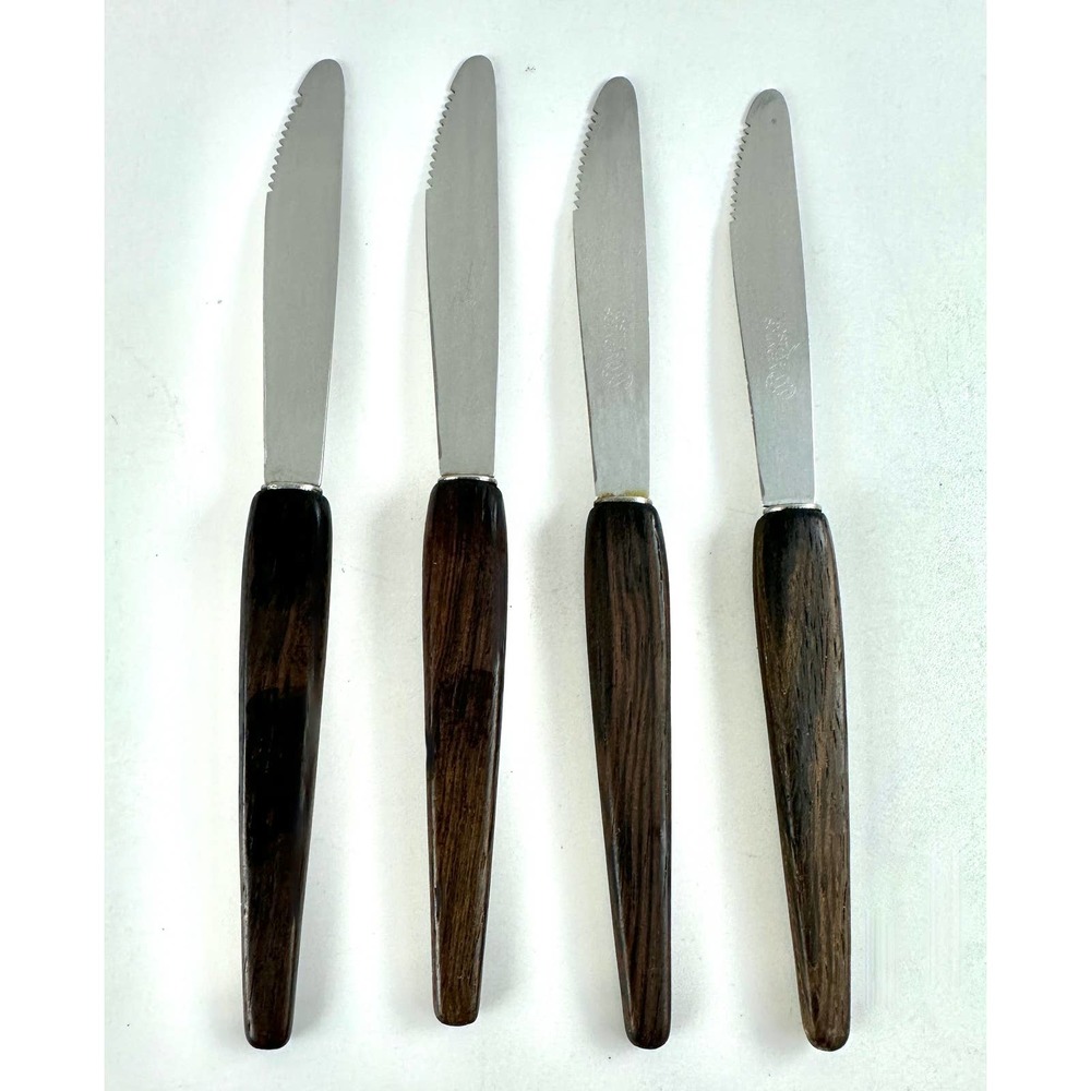 Vtg Rostfrei Solingen Small Butter Knives Spreaders Wood Handle Mid Century Set